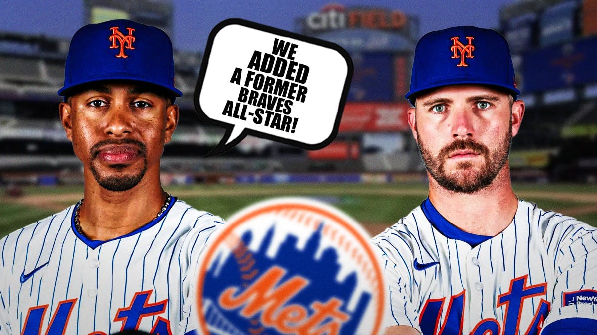 Mets' Francisco Lindor saying the following to Mets' Pete Alonso: We added a former Braves All-Star!
