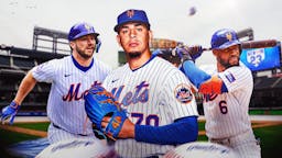 Mets player Jose Butto, Pete Alonso, Starling Marte