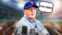 Steve Cohen with a Mets hat saying "I'm not worried"