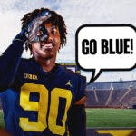 Nate Marshall in Michigan football jersey saying "Go Blue!"