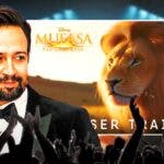 Lin-Manuel Miranda alongside pic of Mufasa from the trailer for Mufasa: The Lion King