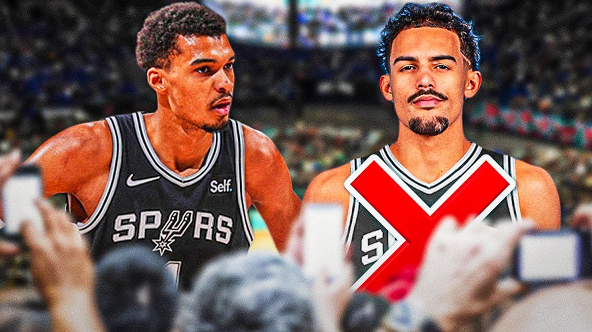 agaduan, Associate Editor Image: Spurs' Victor Wembanyama looking at Trae Young in a Spurs uni, with the cross mark over Young