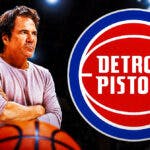 Pistons owner Tom Gores, looking upset. Pistons logo next to him.