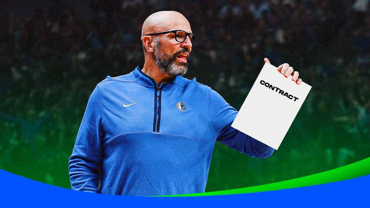 Mavericks' Jason Kidd holding a piece of paper. On the paper, write the following: CONTRACT
