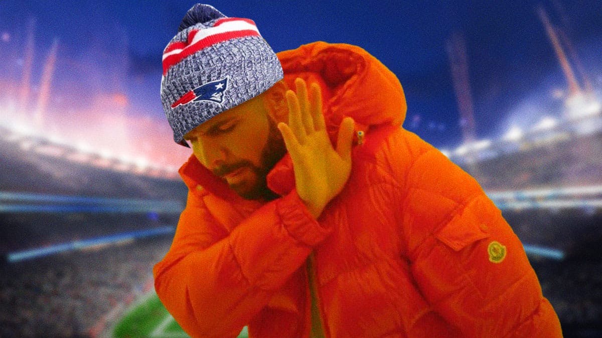 Drake with beanie that has New England Patriots logo