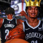Nets Noah Clowney smiling with a crown on