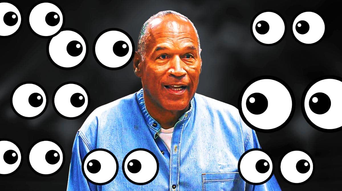 OJ Simpson with a bunch of the big eyes emojis in the background