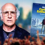 Larry David alongside the show poster for Curb Your Enthusiasm's final season