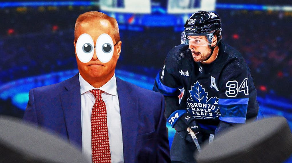 Photo: Paul Maurice with peeping eyes looking at Auston Matthews in action in Maple Leafs jersey