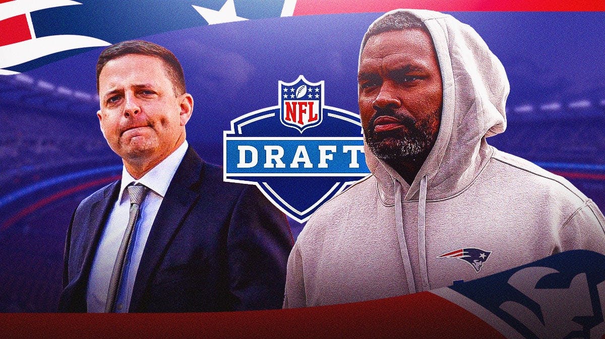 Eliot Wolf and Jerod Mayo with NFL Draft logo in middle