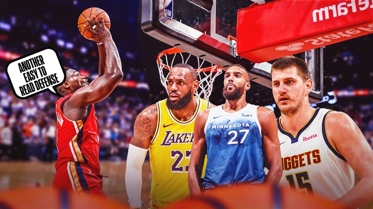Pelicans' Zion Williamson with Lakers' LeBron James, Timberwolves' Rudy Gobert and Nuggets' Nikola Jokic