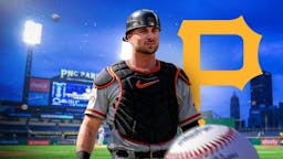 Pittsburgh Pirates logo, Joey Bart in San Francisco Giants jersey