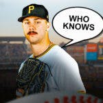 Photo: Paul Skenes in Pirates jersey saying "Who knows"