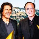 Tom Cruise and The Movie Critic director Quentin Tarantino in front of Hollywood.