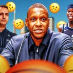 Raptors GM Masai Ujiri, coach Darko Rajakovic, and Dennis Schroeder this season with frown face emojis all around.