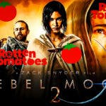 Rebel Moon poster with the Rotten Tomatoes logo and tomatoes across the image