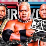 Rikishi with a text bubble reading "What's next for The Bloodline?" with Roman Reigns on his left, The Rock on his right and the Survivor Series WarGames logo as the background.