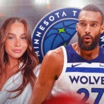 Timberwolves center Rudy Gobert stands next to girlfriend, NBA awards, overrated reporters stand in background