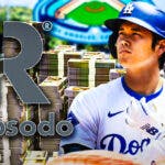 Los Angeles Dodgers' Shohei Ohtani next to the Rapsodo logo