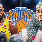 LeBron James and James Gandolfini in front of Knicks logo