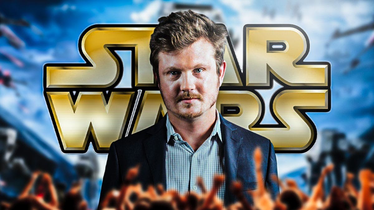 Star Wars logo in the background with Beau Willimon in front