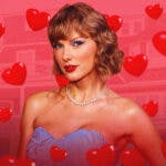 Taylor Swift with hearts around her