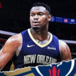 Photo: Zion Williamson shooting a jump shot in Pelicans jersey