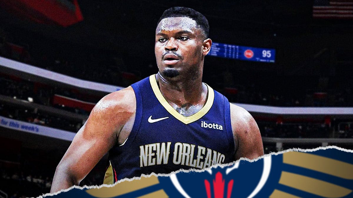 Photo: Zion Williamson shooting a jump shot in Pelicans jersey
