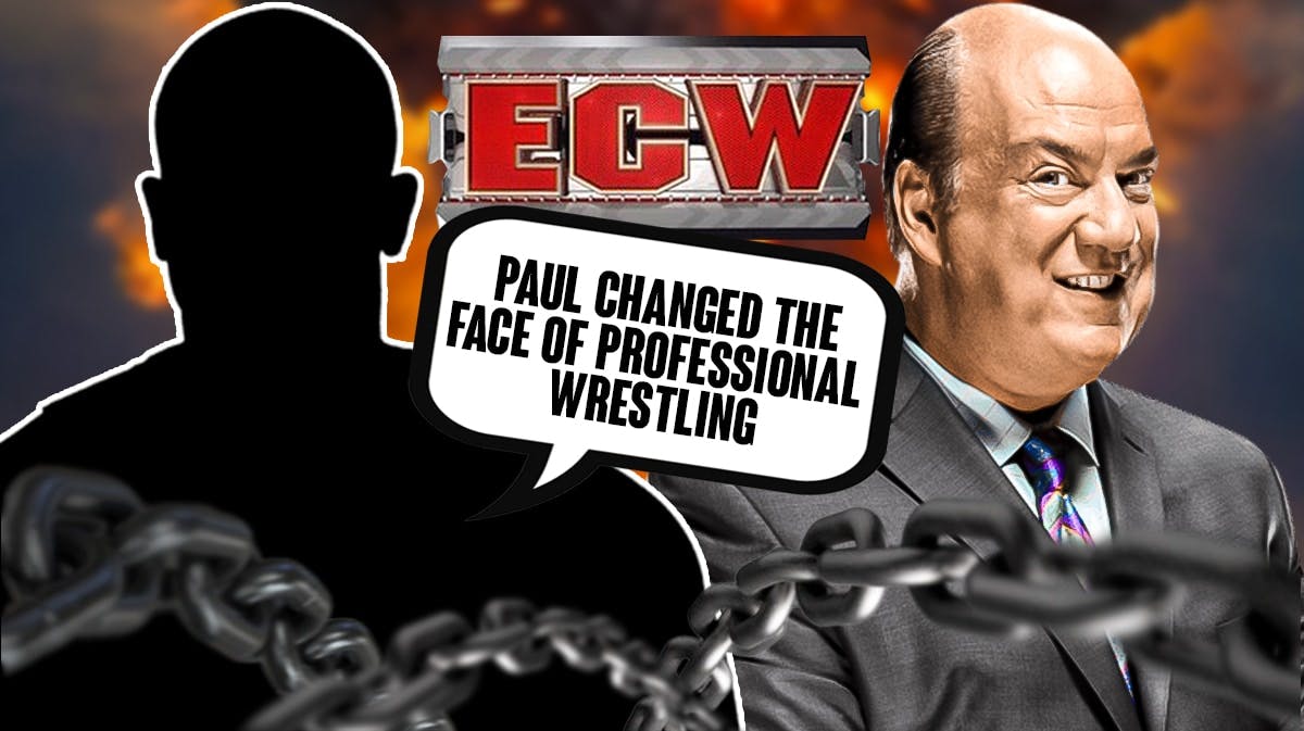 The blacked-out silhouette of D-Von Dudley with a text bubble reading "Paul changed the face of professional wrestling" next to Paul Heyman with the ECW logo as the background.