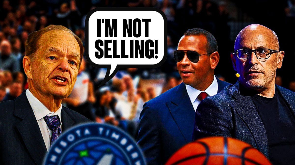 Timberwolves' Glen Taylor saying "i'm not selling!" next to Alex Rodriguez and Marc Lore