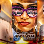 Tom Holland and Zendaya with Challengers poster.