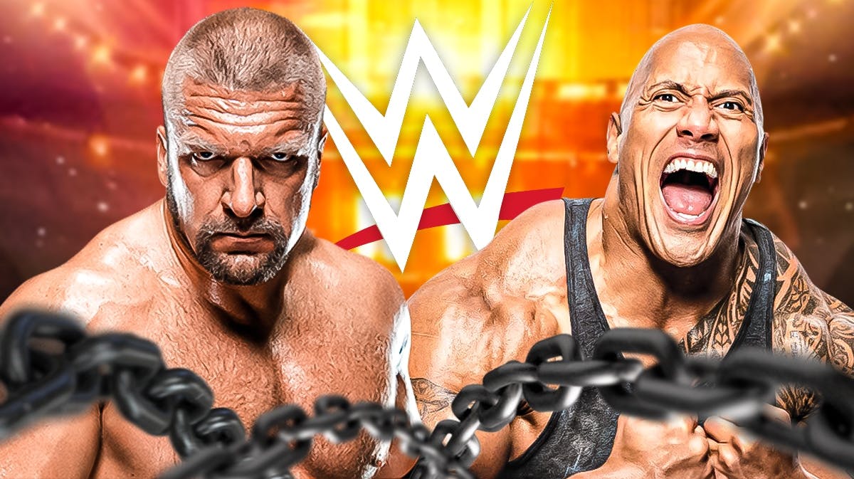 Triple H next to The Rock with the WWE logo as the background.