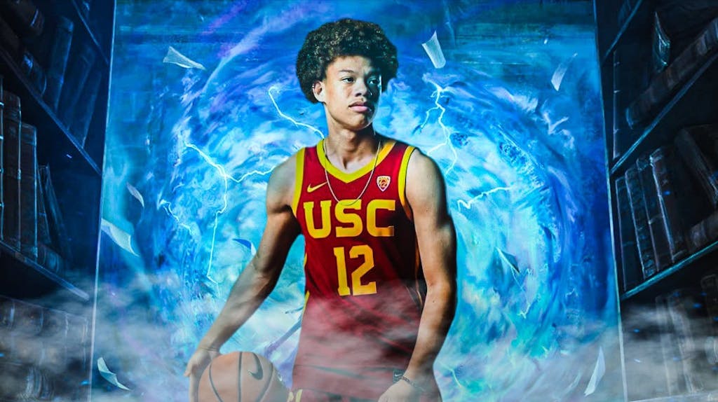 Trent Perry (former USC basketball commit) in front of a portal