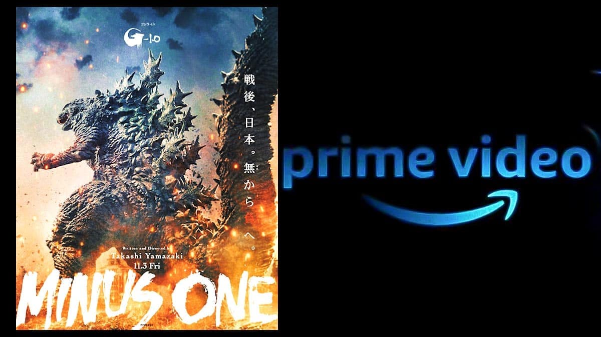 Godzilla: Minus One and Prime Video logo.