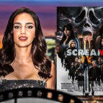 Melissa Barrera and Scream 6 poster with New York City background.