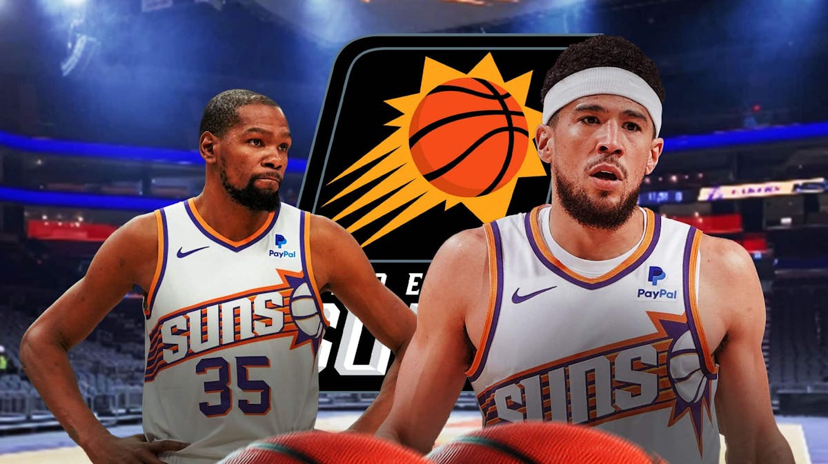Suns' Kevin Durant, Devin Booker frown at Timberwolves arena during NBA Playoffs