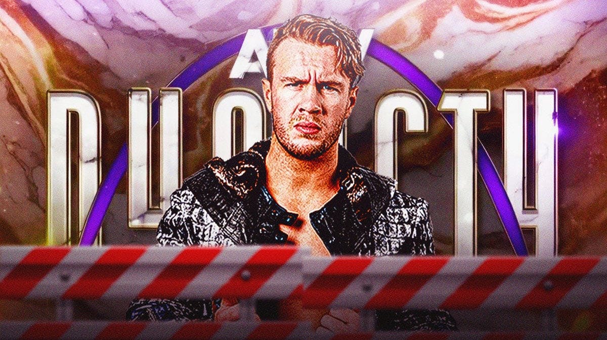 Will Ospreay in front of the AEW Dynasty logo