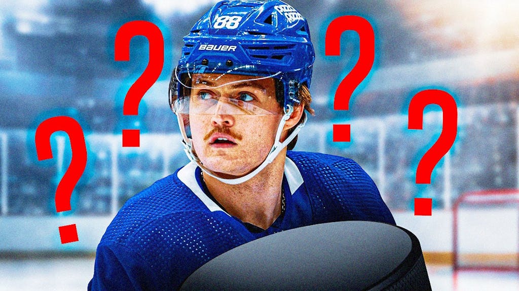 Maple Leafs' winger William Nylander with question marks all around him.