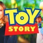 Ally Maki with Toy Story 5 logo, Giggle McDimples and Bo Peep from Toy Story 4.