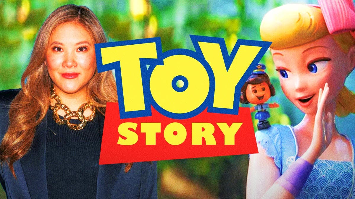 Ally Maki with Toy Story 5 logo, Giggle McDimples and Bo Peep from Toy Story 4.