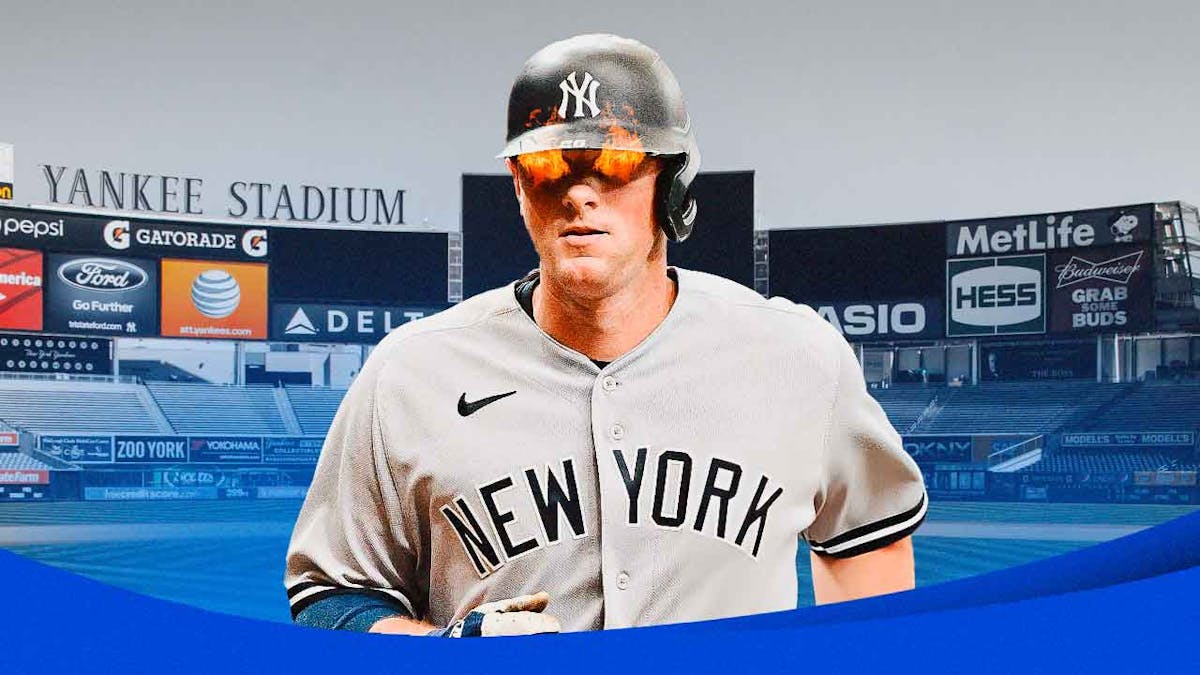 Photo: DJ LeMahieu looking serious in Yankees jersey with fire in his eyes