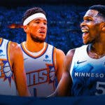 Phoenix Suns' Devin Booker, Kevin Durant next to Timberwolves' Anthony Edwards