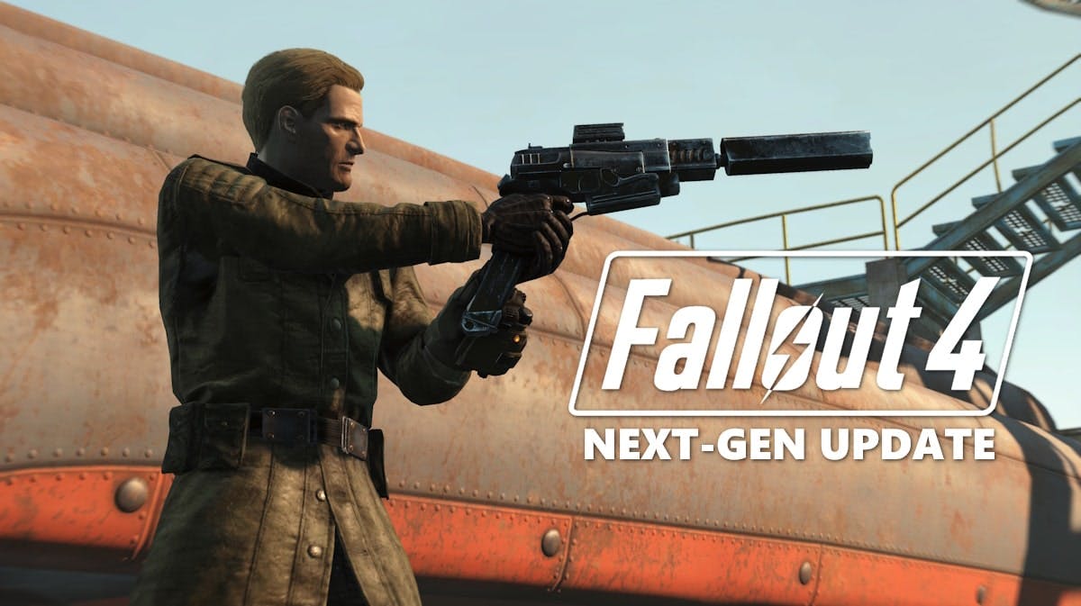 fallout 4 next-gen update, fallout 4 next-gen, fallout 4 update, fallout 4, an ingame screenshot from fallout 4 with the game logo on the right and the words next-gen update under it