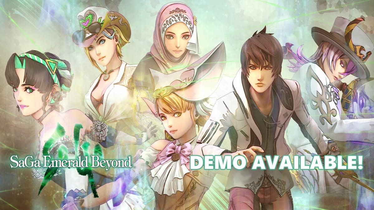 saga emerald beyond demo, saga emerald beyond story, saga emerald beyond release date, saga emerald beyond, key art saga emerald beyond with game logo in one corner and then words demo available in the other