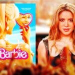 Shakira with a Barbie poster.