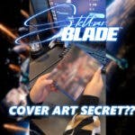 stellar blade physical cover, stellar blade physical edition, stellar blade cover, stellar blade, stellar blade secret, the key art for stellar blade blurred in the background with a screenshot from a video featuring a blurred out physical copy of the game