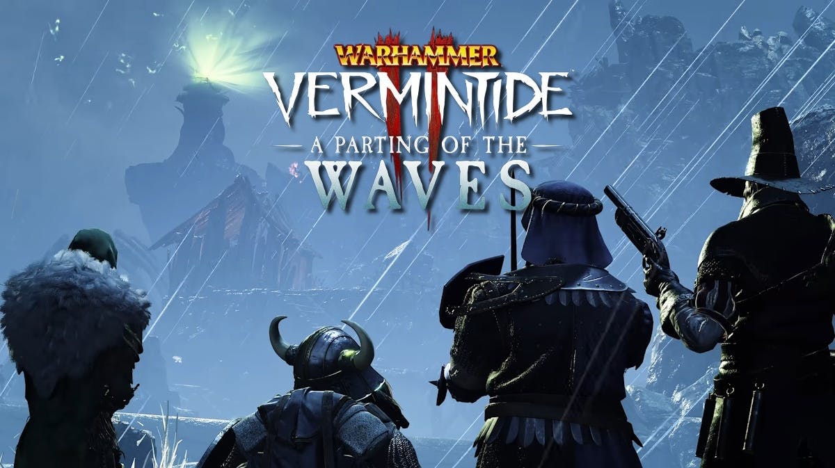 vermintide 2 parting waves, parting waves, vermintide 2, vermintide 2 free, a screenshot from the parting of the waves trailer with the game and update logo in the center of the image