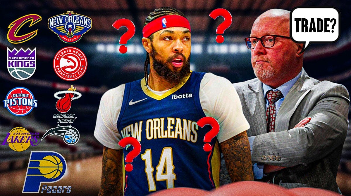 Pelicans' Brandon Ingram with question marks next to David Griffin saying "Trade?"
