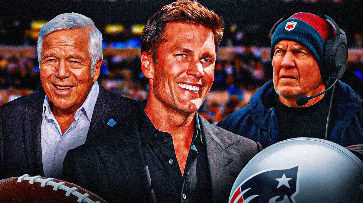 New England Patriots owner Robert Kraft, former quarterback Tom Brady, and former head coach Bill Belichick