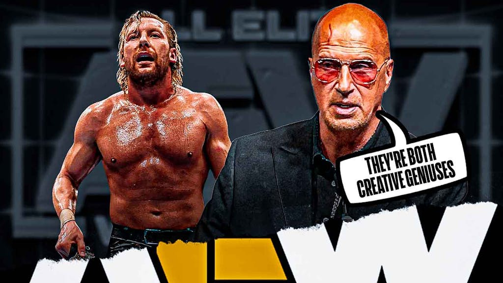 Don Callis with a text bubble reading "They're both creative geniuses" next to Kenny Omega with the AEW Dynamite logo as the background.